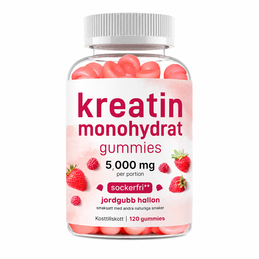Kreatin Monohydrat Gummies 5000 mg – Sockerfria Jordgubb & Hallon | 120 Gummies