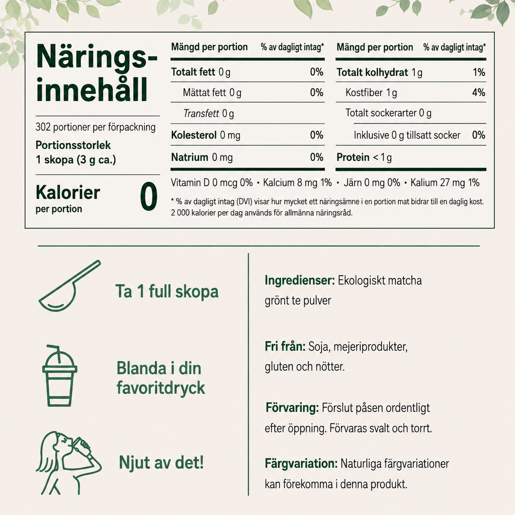Ekologisk Matcha Grönt Te Pulver – 907 g