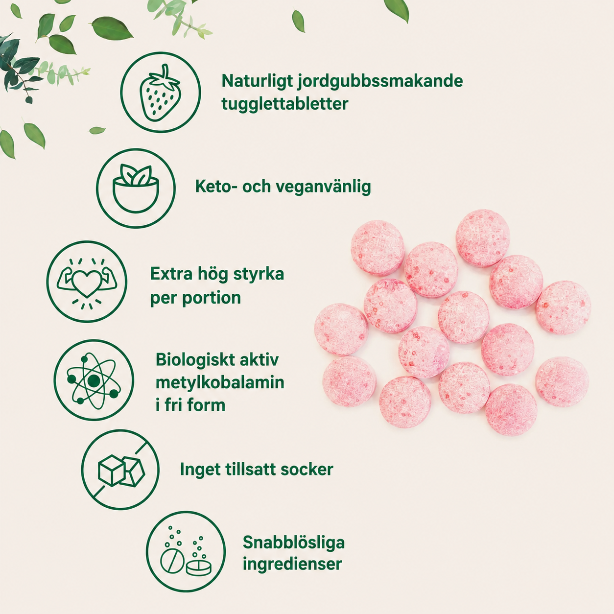 Vitamin B12 1000 mcg Metylkobalamin – 365 Tuggtabletter | 1 Års Förbrukning
