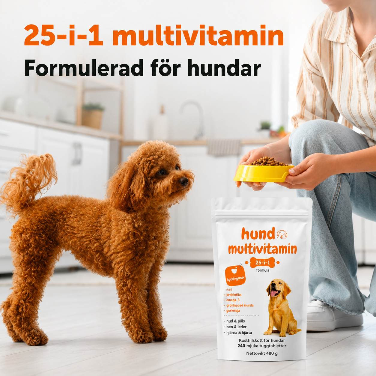 Hundmultivitamin 25-i-1 med kycklingsmak – 240 mjuka tuggbitar