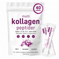 Multi Kollagenpeptider Portionspåsar – (Typ I, II, III, V & X) Ej smaksatt - 40x11g Portionspåsar