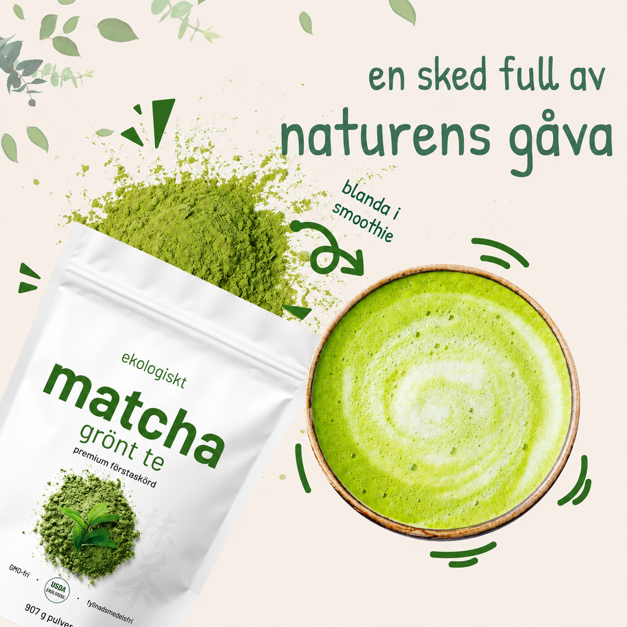 Ekologisk Matcha Grönt Te Pulver – 907 g