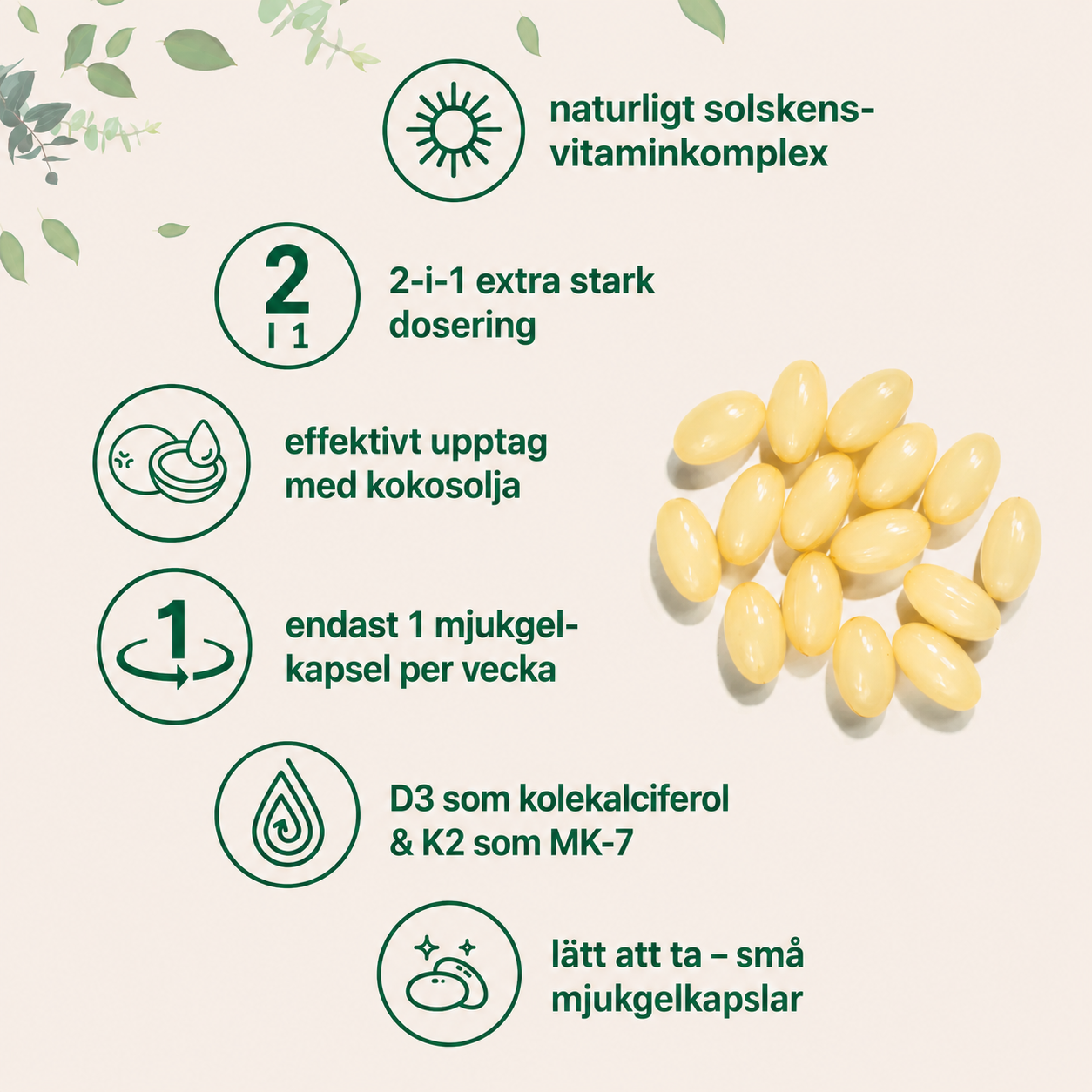 Vitamin D3 + K2 MK-7 – 50 000 IE / 200 µg - 240 Mjukgelkapslar
