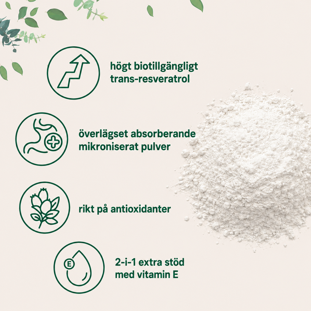 Trans-Resveratrol med Vitamin E Pulver – 500 mg per portion - 142 g