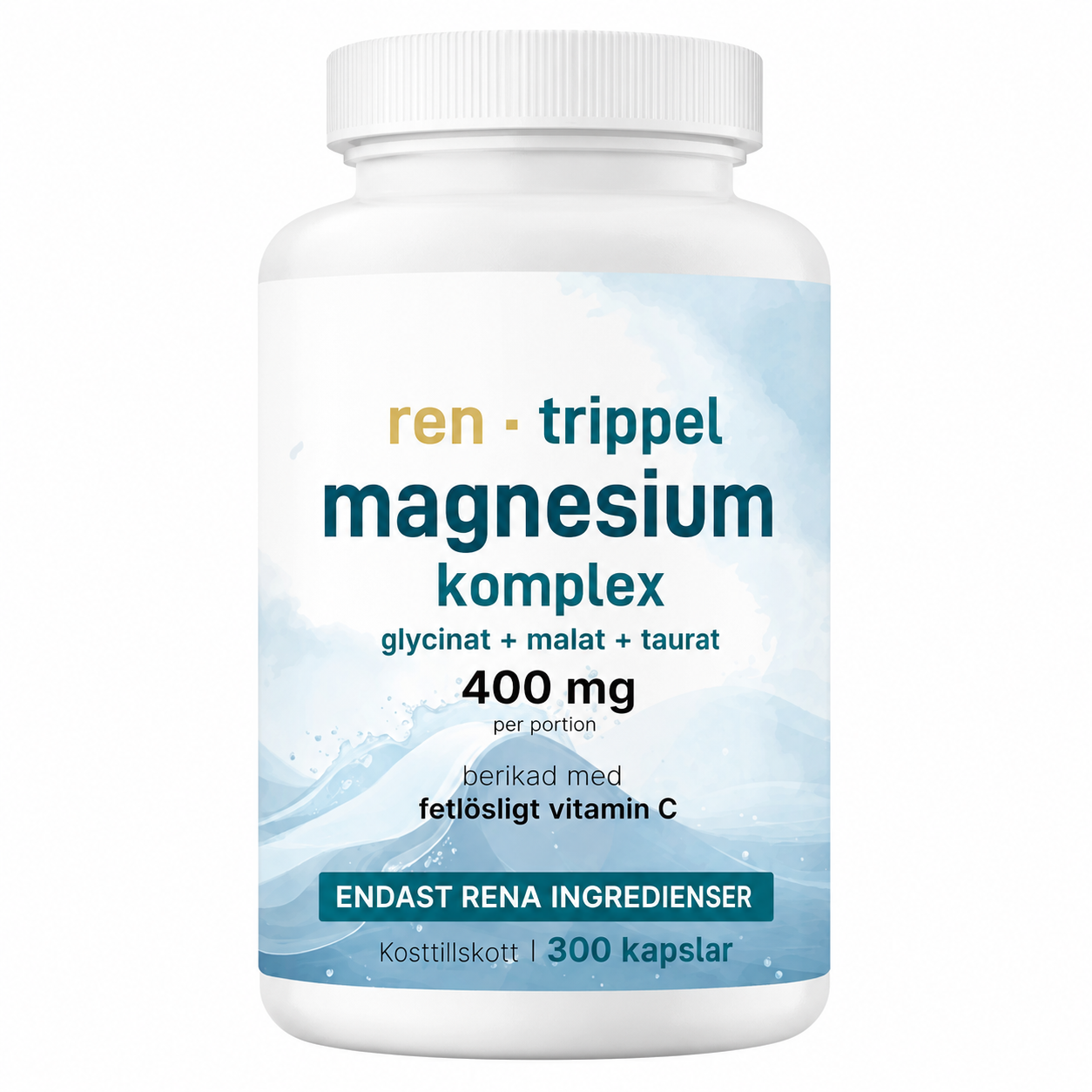 Trippel Magnesium 400 mg – Magnesiumglycinat, Magnesiummalat & Magnesiumtaurat | 300 Kapslar