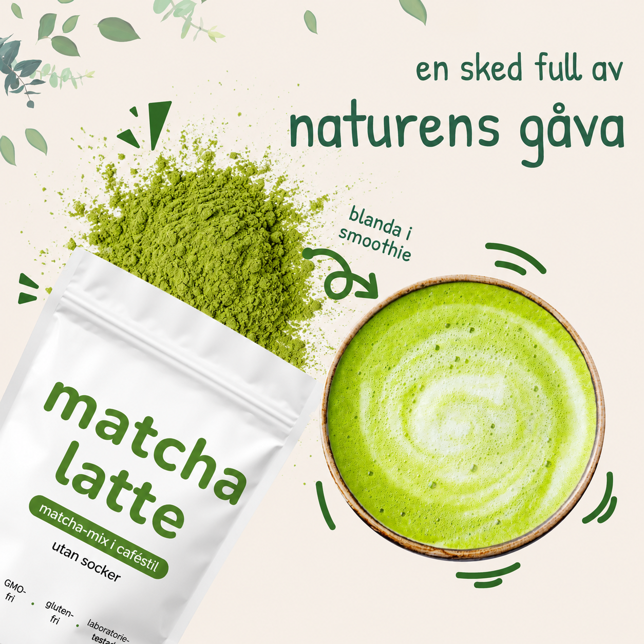 Matcha Latte Mix – Sockerfri Matcha Latte i Kaféstil, 907 g (90 Portioner)