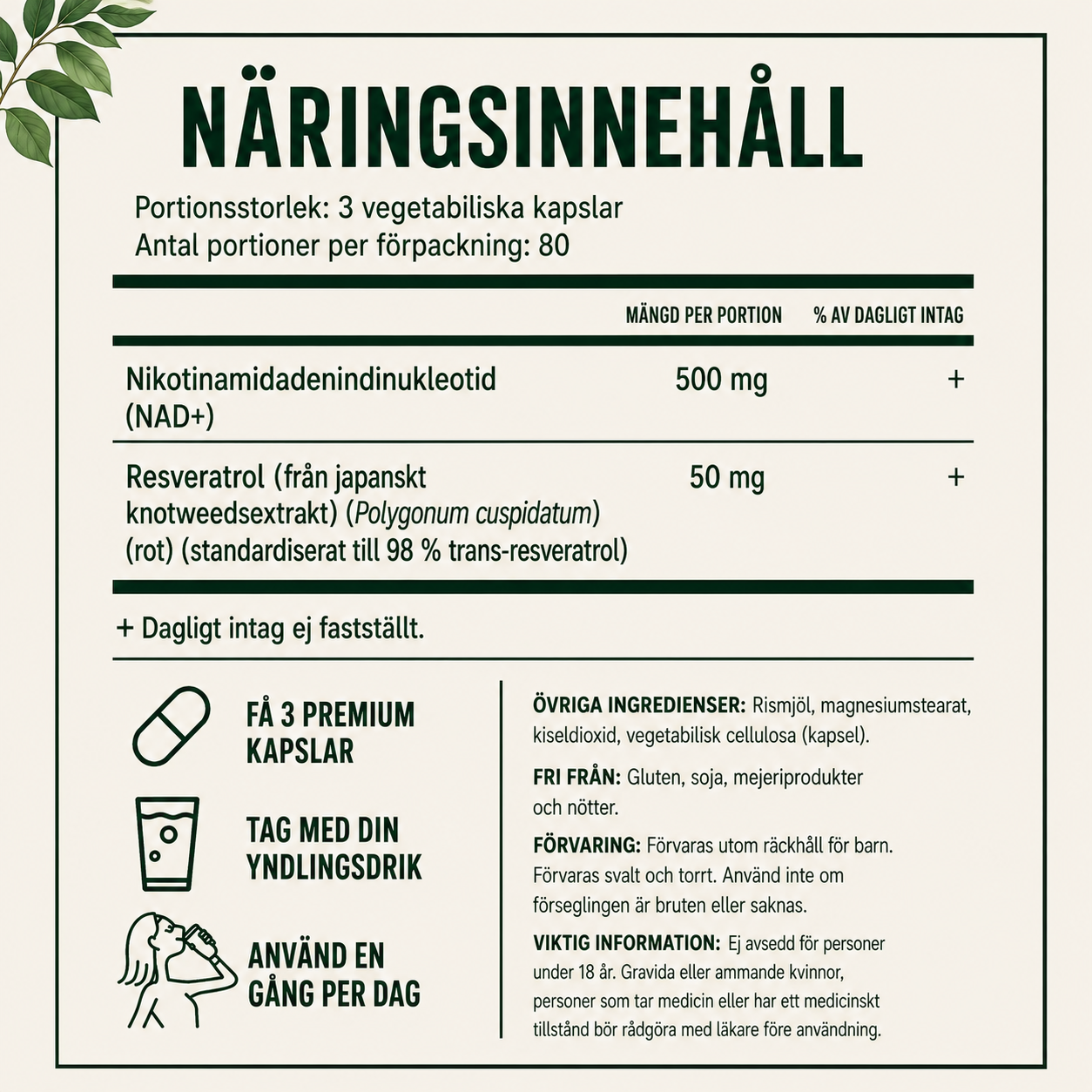 NAD+ 500 mg med Resveratrol 98% | Starkaste dosen | 240 Kapslar
