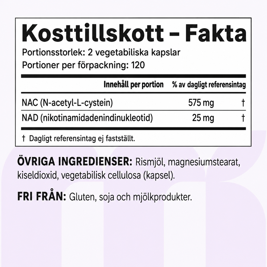 NAC med NAD+ – 600 mg per dagsdos, 240 vegetabiliska kapslar