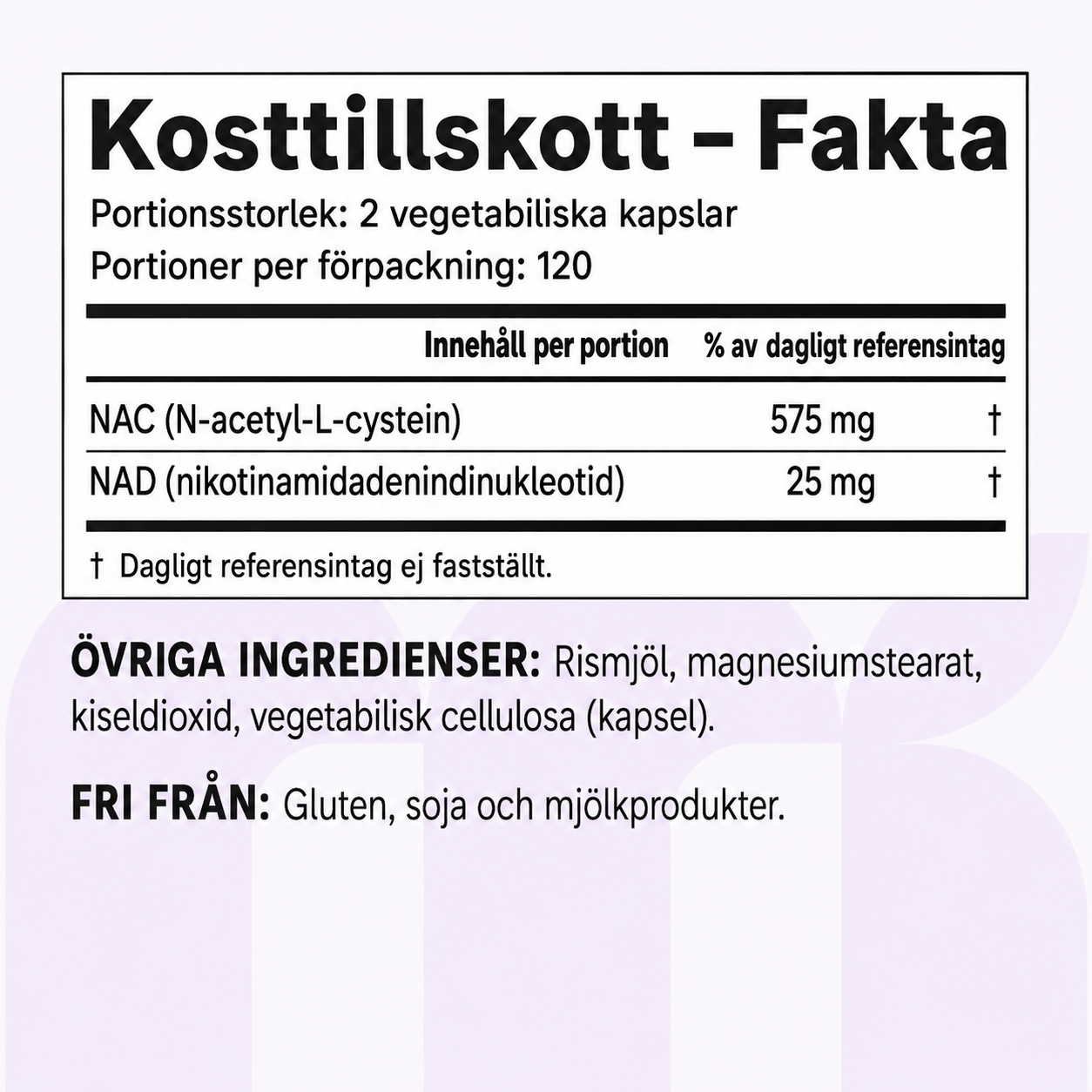 NAC med NAD+ – 600 mg per dagsdos, 240 vegetabiliska kapslar